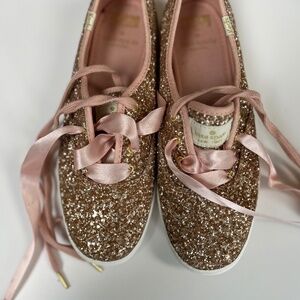 Kate Spade Keds, Size 8, Pink Bling, Satin Laces